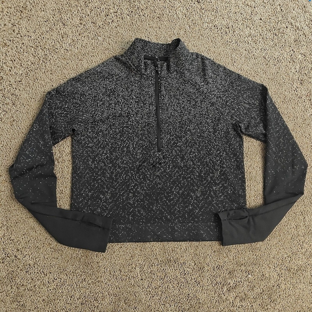 Women's Lululemon Rest Less Cropped 1/2 Zip | Black-Gray | Sz: 10 - Picture 2 of 11